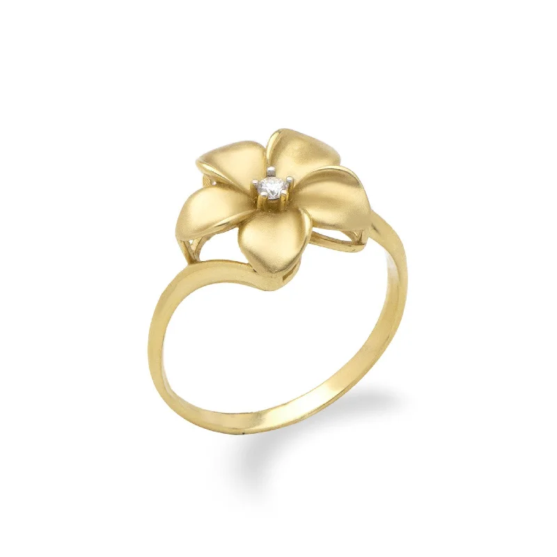 Women’s modern engagement rings-Plumeria Ring in Gold with Diamond - 13mm