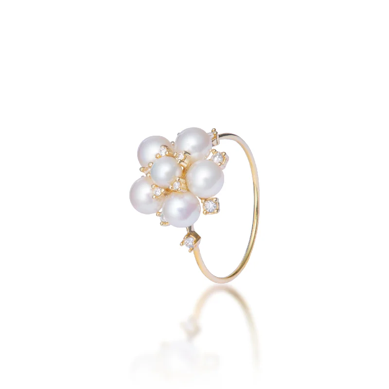 Women’s engagement rings with sapphires-Tiny Bubbles Freshwater White Pearl Ring in Gold with Diamonds