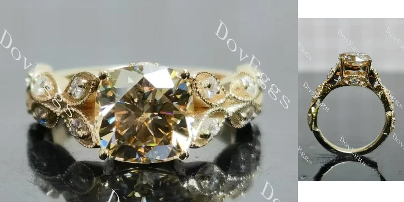 Women’s handmade engagement rings-Doveggs cushion vintage colored moissanite engagement ring