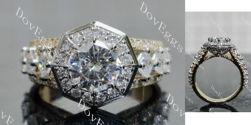 Women’s pear-shaped engagement rings-Doveggs octagon halo 3/4 eternity moissanite engagement ring