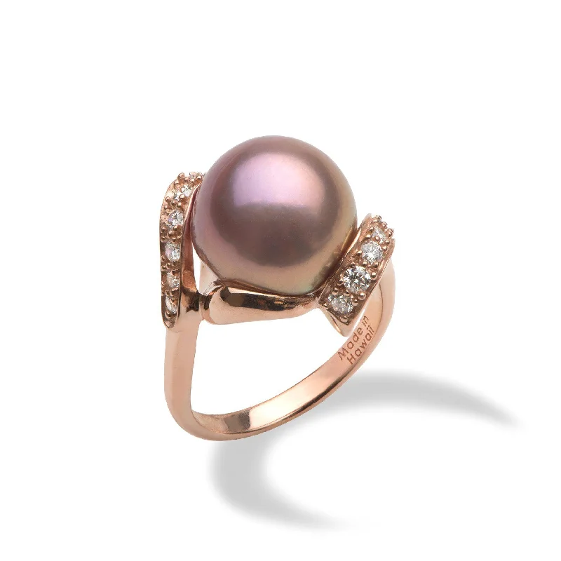 Women’s luxurious diamond engagement rings-Lilac Freshwater Pearl Ring in Rose Gold with Diamonds - 12-13mm