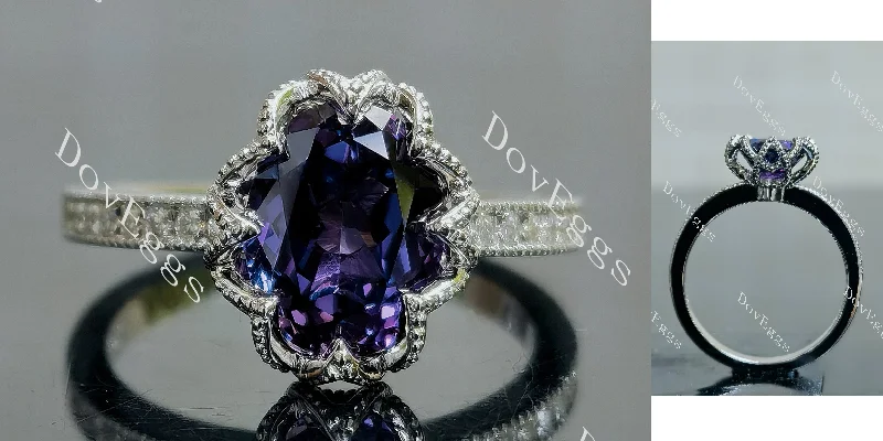 Women’s simple diamond engagement rings-Doveggs oval half eternity paved colored gem engagement ring