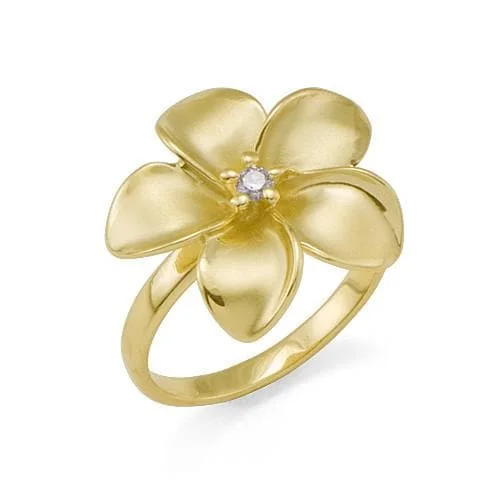 Women’s vintage diamond engagement rings-Plumeria Ring in Gold with Diamond - 18mm