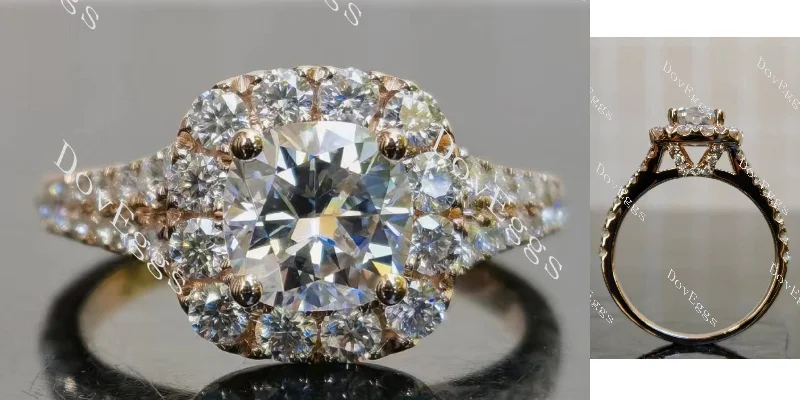 Women’s affordable engagement rings-Doveggs cushion halo half eternity moissanite engagement ring