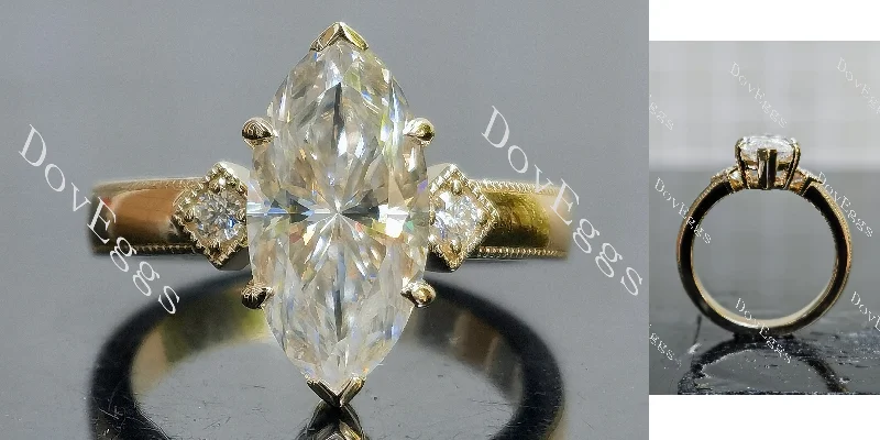 Women’s diamond band engagement rings-Doveggs Marquise Modified H&A cut three stones moissanite engagement ring