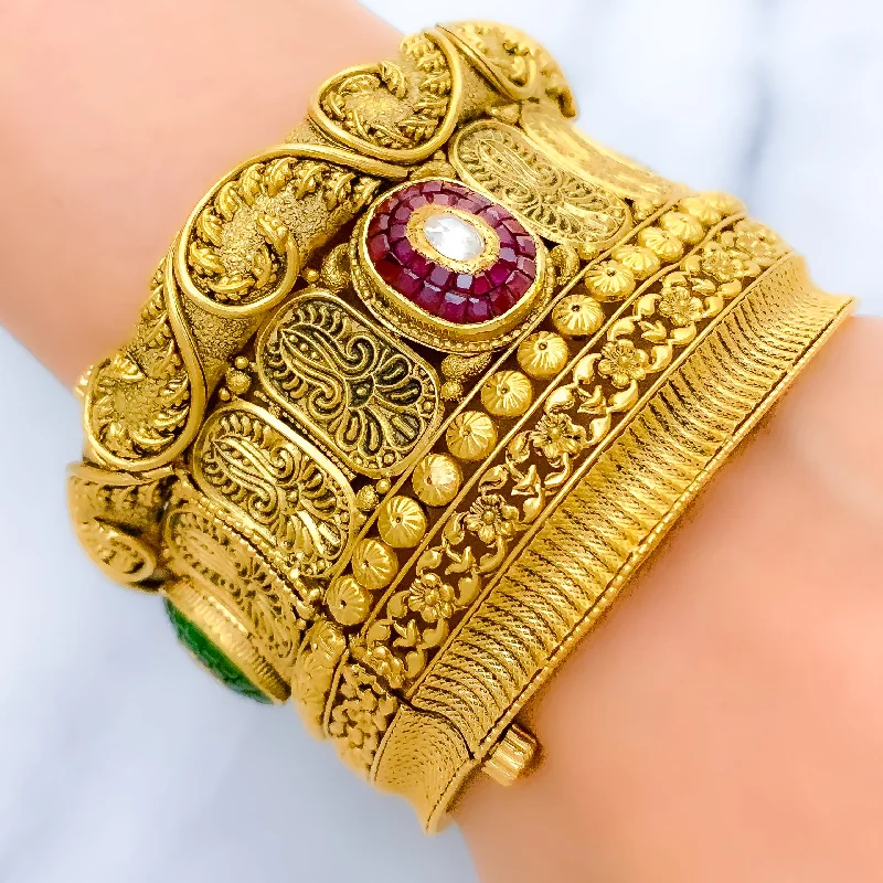 Women’s silver cuff bracelet-Intricate Layered Vine 22k Gold Bangle