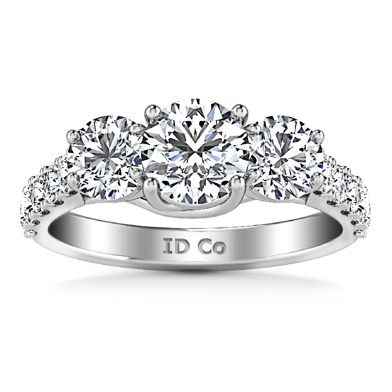 Women’s marquise engagement rings-Round Diamond Three Stone Engagement Ring Victoria 14K White Gold