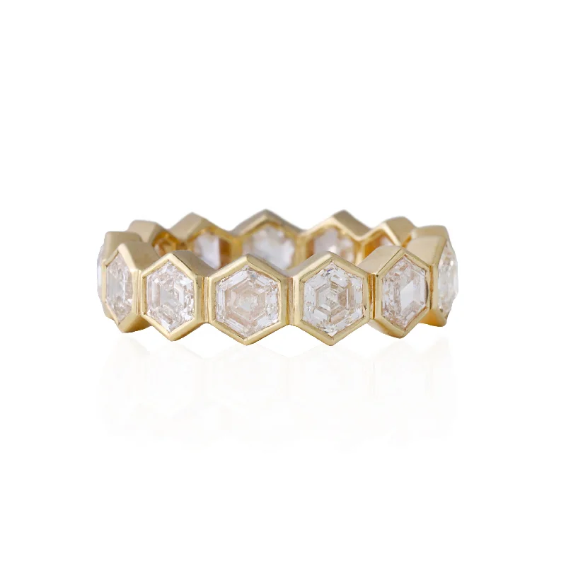 Women’s engagement rings with baguette diamonds-Pratima's Hexagon White Diamond Band