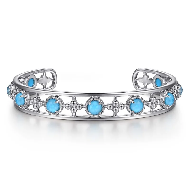 Women’s heart charm bracelet-Turquoise and Rock Crystal Bangle