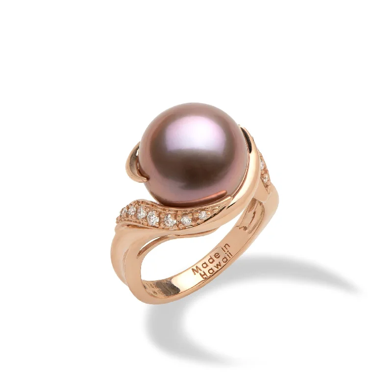 Women’s engraved engagement rings-Lilac Freshwater Pearl Ring in Rose Gold with Diamonds - 12-13mm