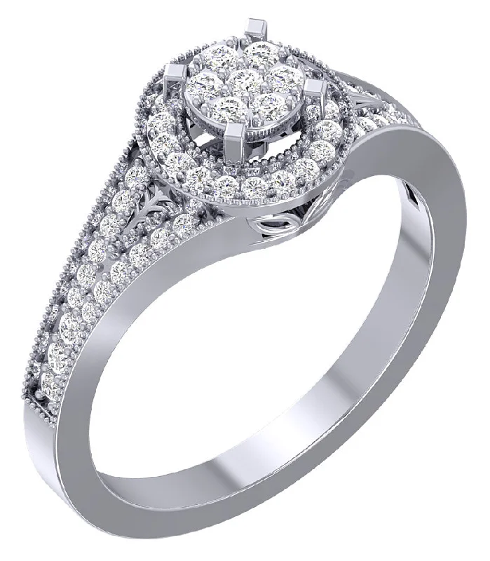 Women’s elegant solitaire engagement rings-The Jaziel Unique Halo Solitaire Engagement 14k White Gold Ring Prong Set