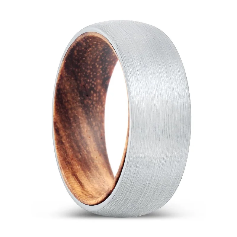 Women’s large gold ring-POWER | Zebra Wood, White Tungsten Ring, Brushed, Domed