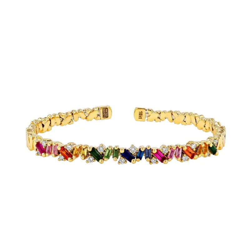 Women’s crystal charm bracelet-Suzanne Kalan | 18k Rainbow Sapphire Frenzy Bangle