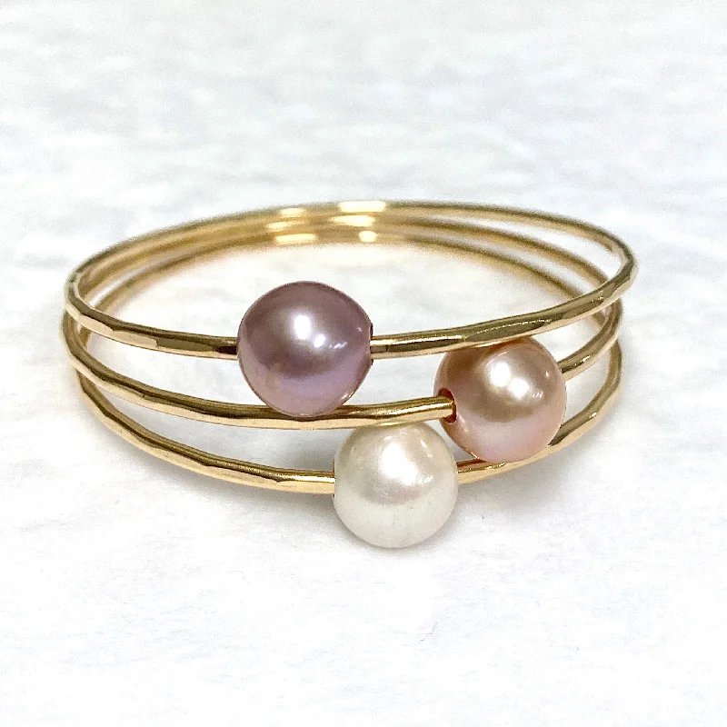 Women’s personalized bracelet-MALIA bangles set - lavender ombré Edison pearls (B453)