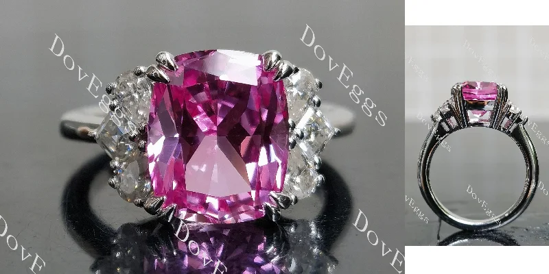 Women’s contemporary engagement rings-Doveggs 5ct elongated cushion side stones colored gem engagement ring