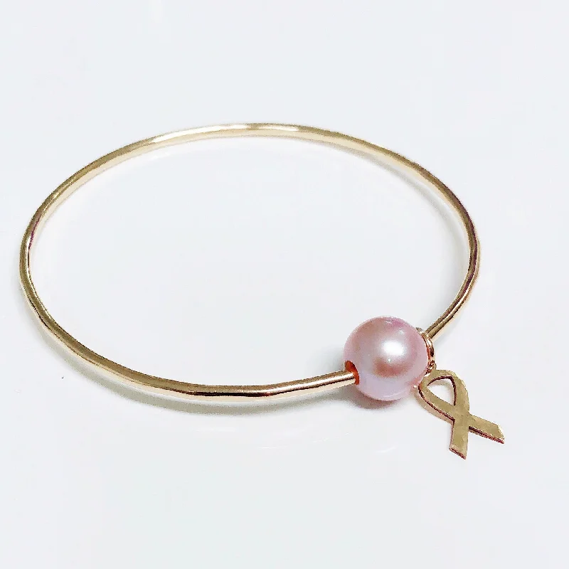 Women’s bohemian bangle-Cancer awareness bangle - pink Edison pearl  (B346)