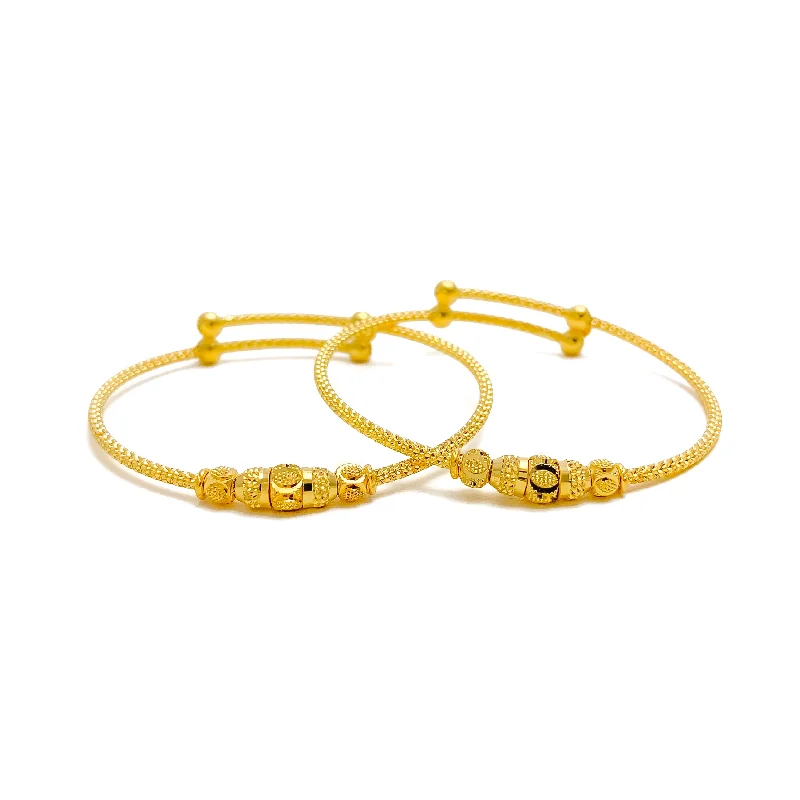 Women’s minimalist bracelet-Charming Ornate 22k Gold Adjustable Baby Bangle Pair