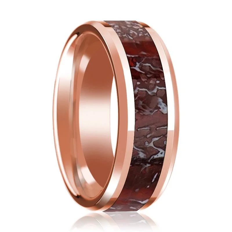 Women’s sapphire engagement ring-NUBLAR | 14k Rose Gold with Red Dinosaur Bone Inlay