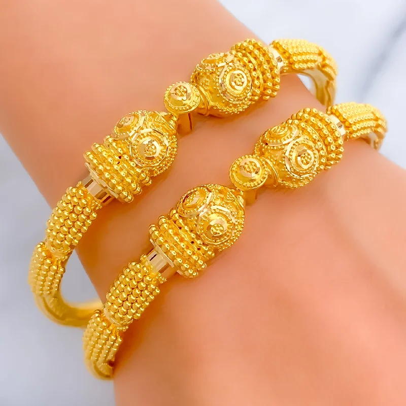 Women’s personalized bracelet-Festive Beaded 22k Gold Pipe Bangles