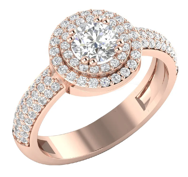 Women’s emerald engagement rings-The Caspian Double Halo Solitaire Engagement Natural Diamond Ring 14k Rose Gold