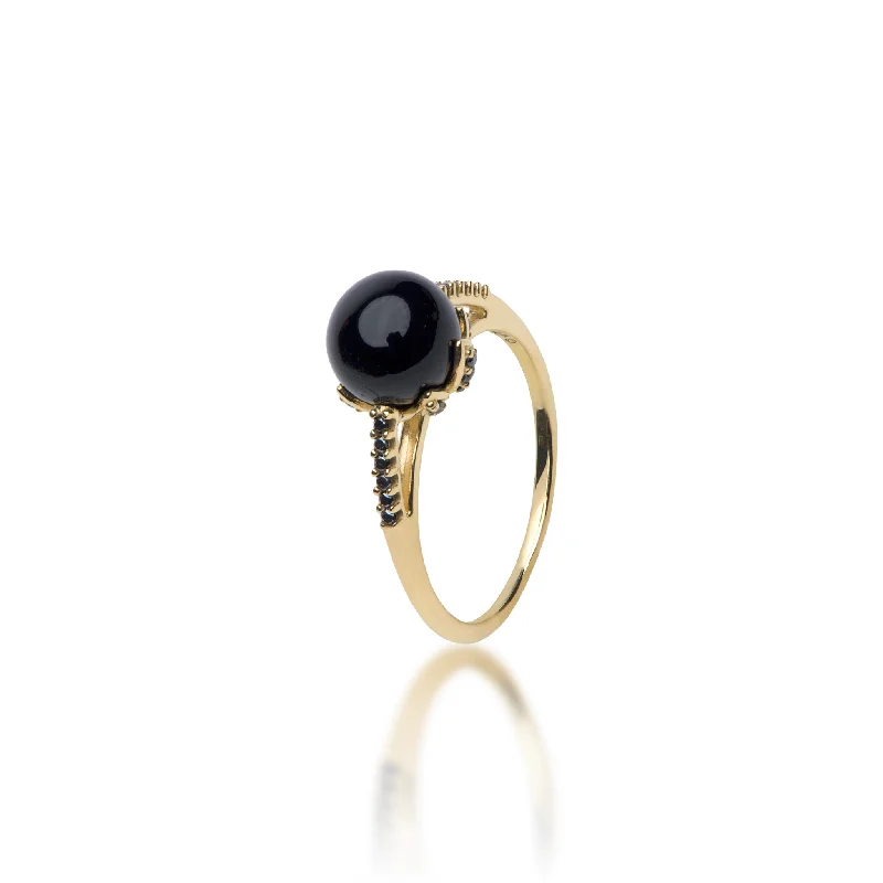 Women’s anniversary engagement rings-Night Blossom Black Coral Ring in Gold with Black Diamonds - 7-7.9mm