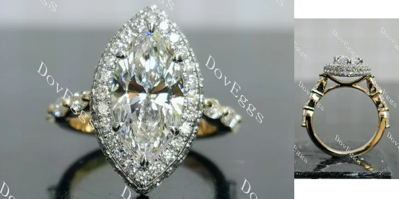 Women’s handmade engagement rings-Doveggs marquise halo pave vintage moissanite engagement ring