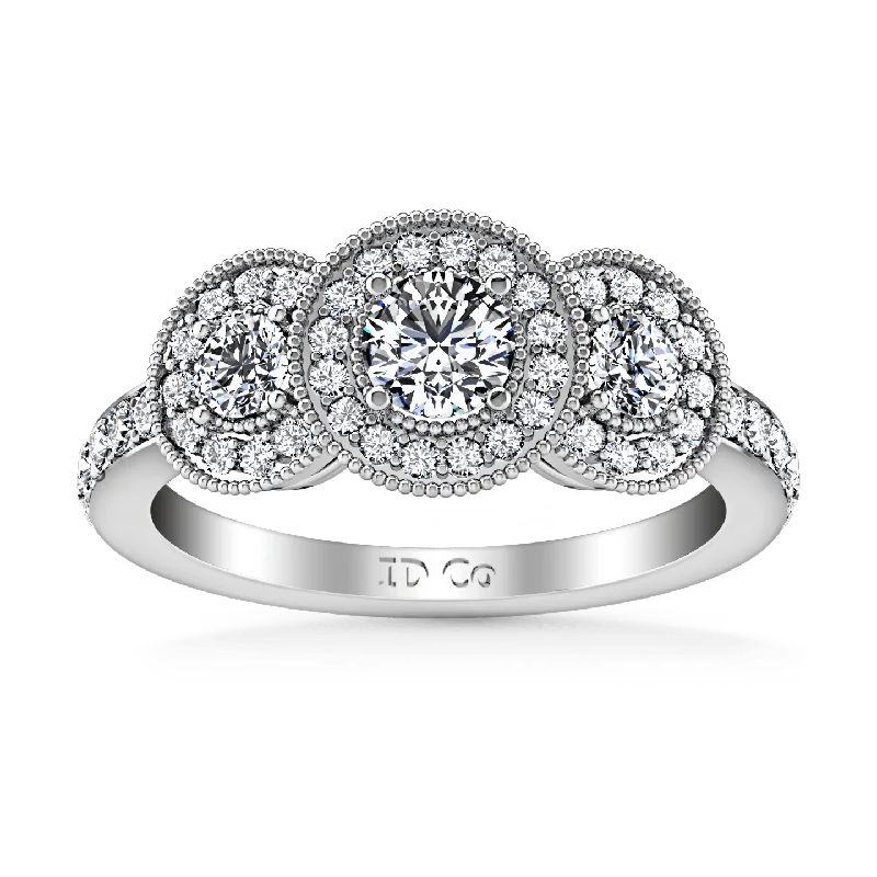 Women’s engagement rings with baguette diamonds-Round Diamond Three Stone Engagement Ring Giselle 14K White Gold