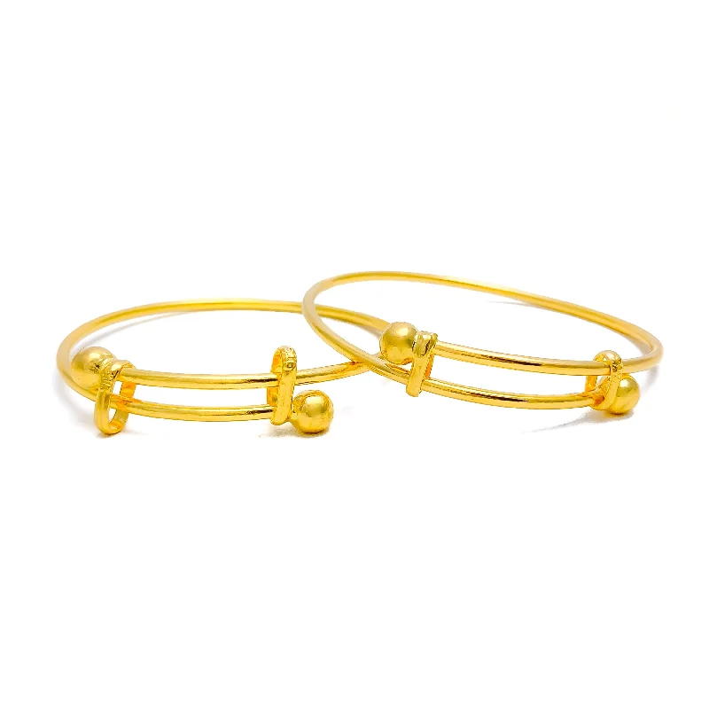 Women’s engraved charm bracelet-Plain Everyday 22k Gold Adjustable Baby Bangle Pair