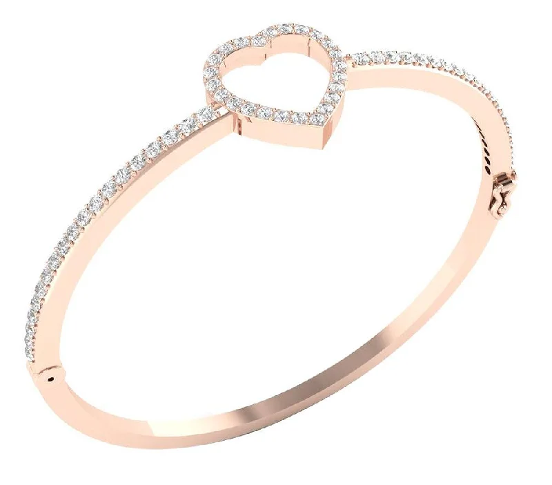 Women’s pearl bracelet-The Aria Round Diamond Heart Bangle 14k/18k White Yellow Rose Gold