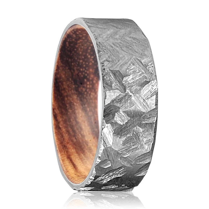 Women’s engagement ring with diamond-HAMIL | Zebra Wood, Silver Titanium Ring, Hammered, Flat