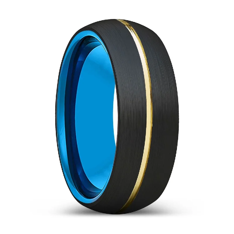 Women’s simple wedding band-IMRICH | Blue Tungsten Ring, Black Tungsten Ring, Gold Groove, Domed