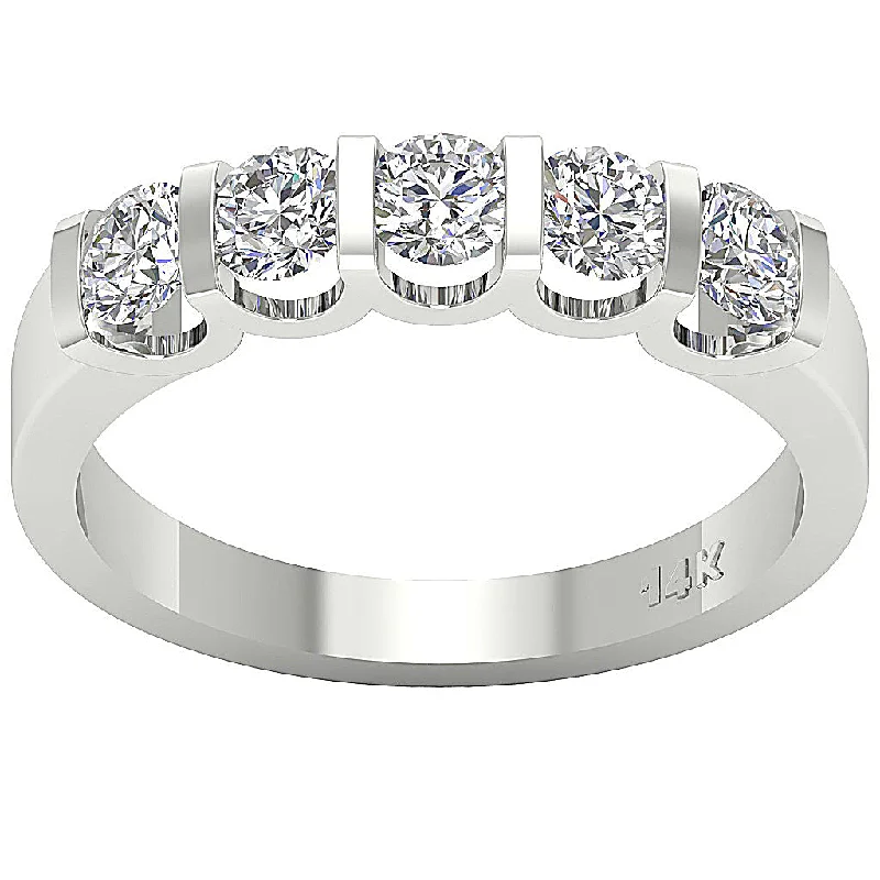 Women’s simple engagement rings-The Dalton Bar Set Five Stone Engagement 14K White Gold Ring