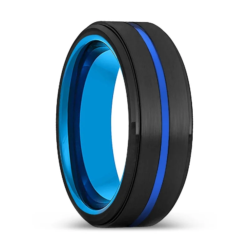 Women’s antique engagement ring-AKIYAMA | Blue Tungsten Ring, Black Tungsten Ring, Blue Groove, Stepped Edge