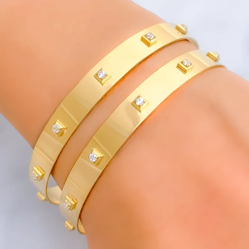 Women’s sterling silver bracelet-Iconic Contour 22k Gold CZ Bangle Pair