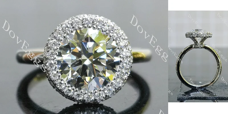 Women’s sapphire engagement rings-Doveggs round halo pave art deco moissanite engagement ring