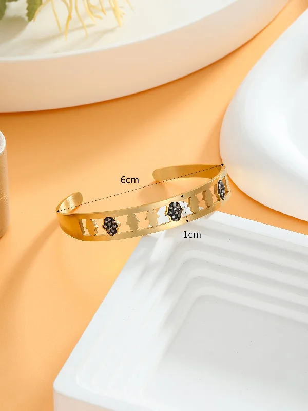 Women’s bohemian bangle-Retro Color Block Stainless Steel Plating Inlay Zircon 18k Gold Plated Bangle