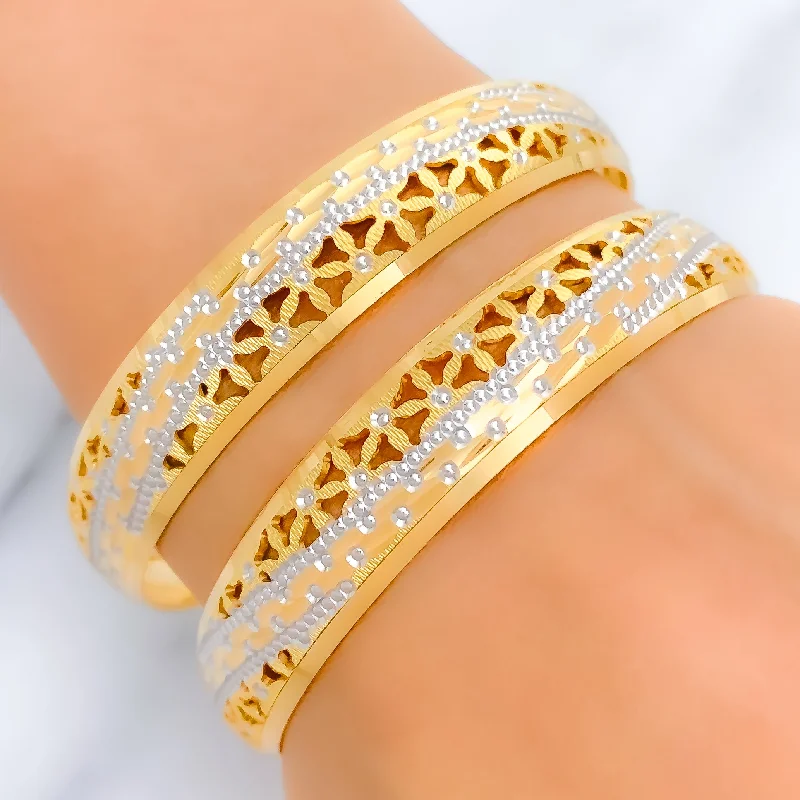 Women’s crystal charm bracelet-Upscale Decadent 22k Gold Bangle Pair