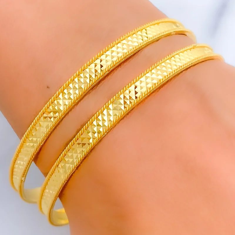 Women’s chunky bangles-Radiant Zig-Zag Finish 22k Gold Bangle Pair