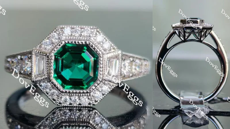 Women’s oval engagement rings-Nouveau Gatsby asscher halo zambia emerald engagement ring