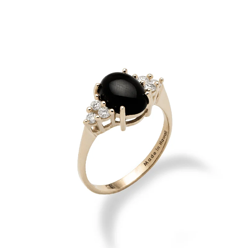 Women’s contemporary engagement rings-Black Coral Ring in Gold with Diamonds