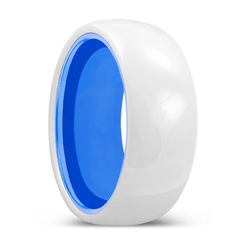 Women’s gold engagement ring-LUMINA | Blue Ring, White Ceramic Ring, Domed