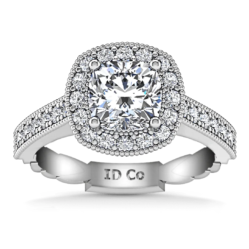 Women’s stackable engagement rings-Halo Cushion Cut Diamond Engagement Ring Geneve 14K White Gold