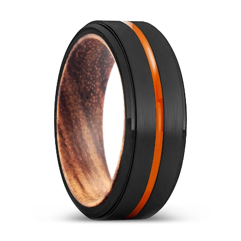 Women’s vintage gold ring-LAVAL | Zebra Wood, Black Tungsten Ring, Orange Groove, Stepped Edge