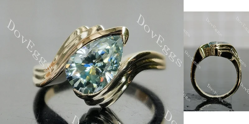 Women’s cushion-cut engagement rings-Doveggs pear solitaire swirl contours wrap colored moissanite engagement ring