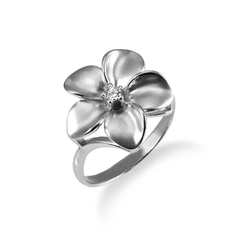 Women’s diamond engagement rings-Plumeria Ring in White Gold with Diamond - 16mm