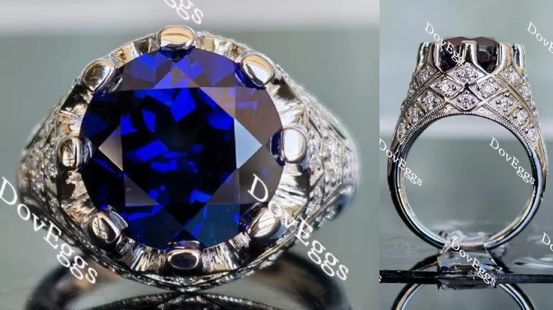 Women’s gold engagement rings-Doveggs round vintage intense royal blue sapphire engagement ring