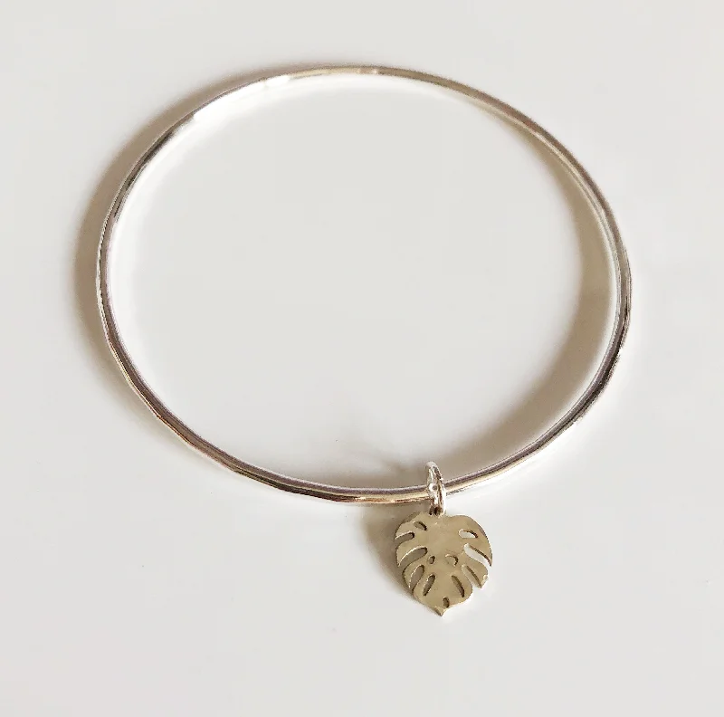 Women’s cuff bangles-Monstera charm bangle (B364)