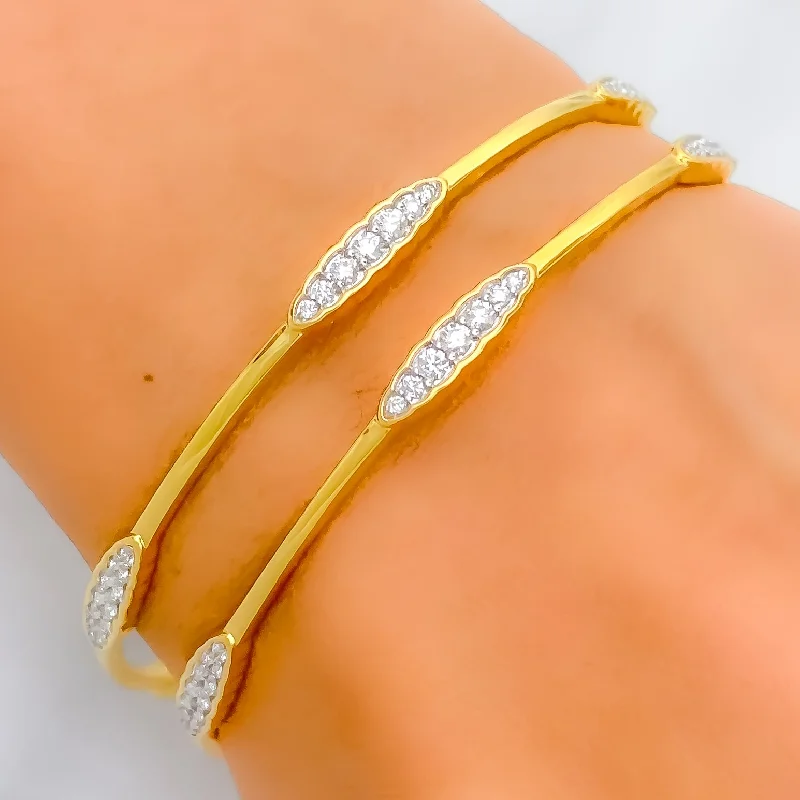 Women’s chunky bracelet-Beautiful Slender Diamond + 18k Gold  Bangle