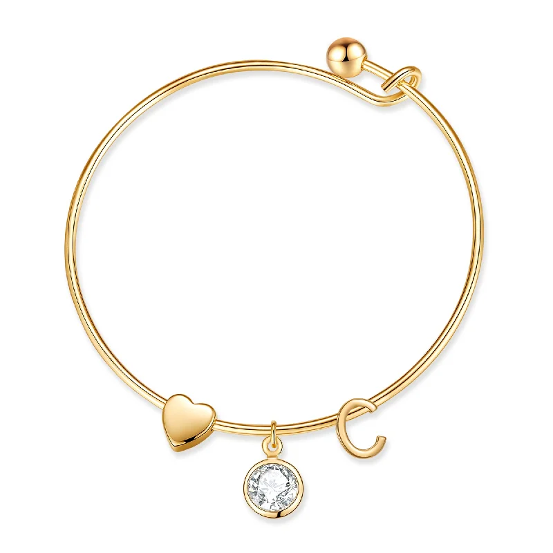 Women’s gold-plated bracelet-Elegant Classic Style Letter Heart Shape Stainless Steel Zircon 14k Gold Plated Bangle