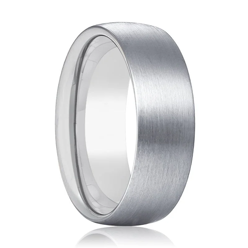 Women’s fashion engagement ring-RAIDEN | Silver Ring, Silver Tungsten Ring, Brushed, Domed